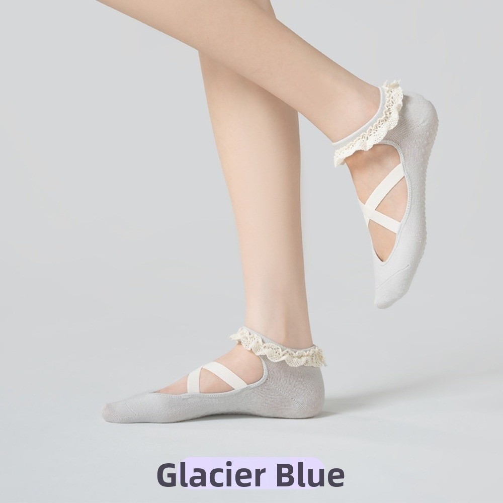 Pilates Ankle Strap - Meias de Yoga Antiderrapantes com Renda,